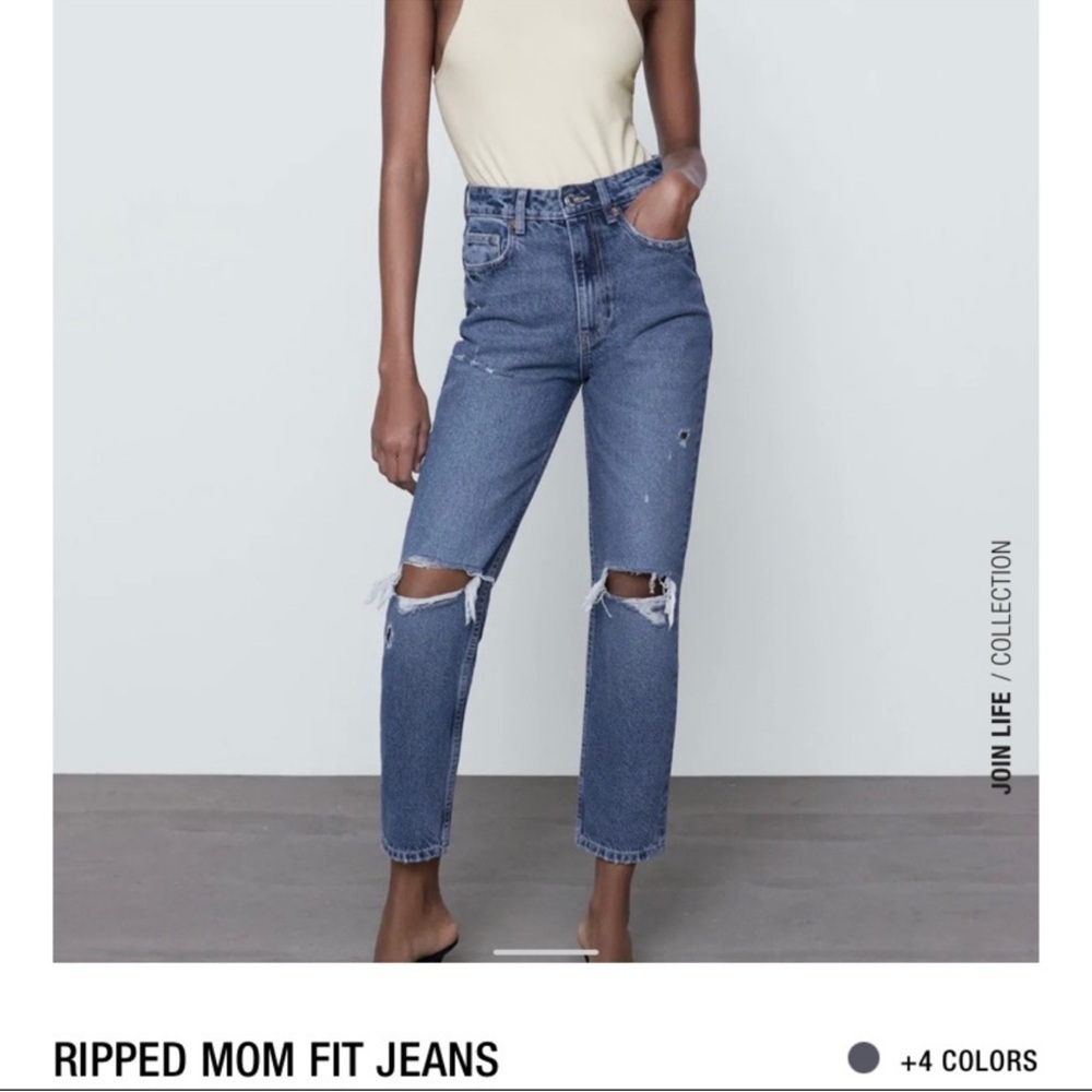 Zara Ripped Mom Fit Jeans - Blue! Excellent condition